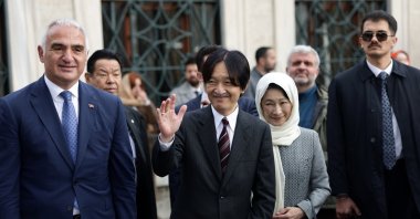 Japan's Crown Prince Fumihito (C) and Crown Princess Kiko (C-R) visit the Hagia Sophia Grand Mosque alongside Turkish Minister of Culture and Tourism Mehmet Nuri Ersoy (L), in Istanbul, Türkiye, Dec. 5, 2024. (EPA Photo)