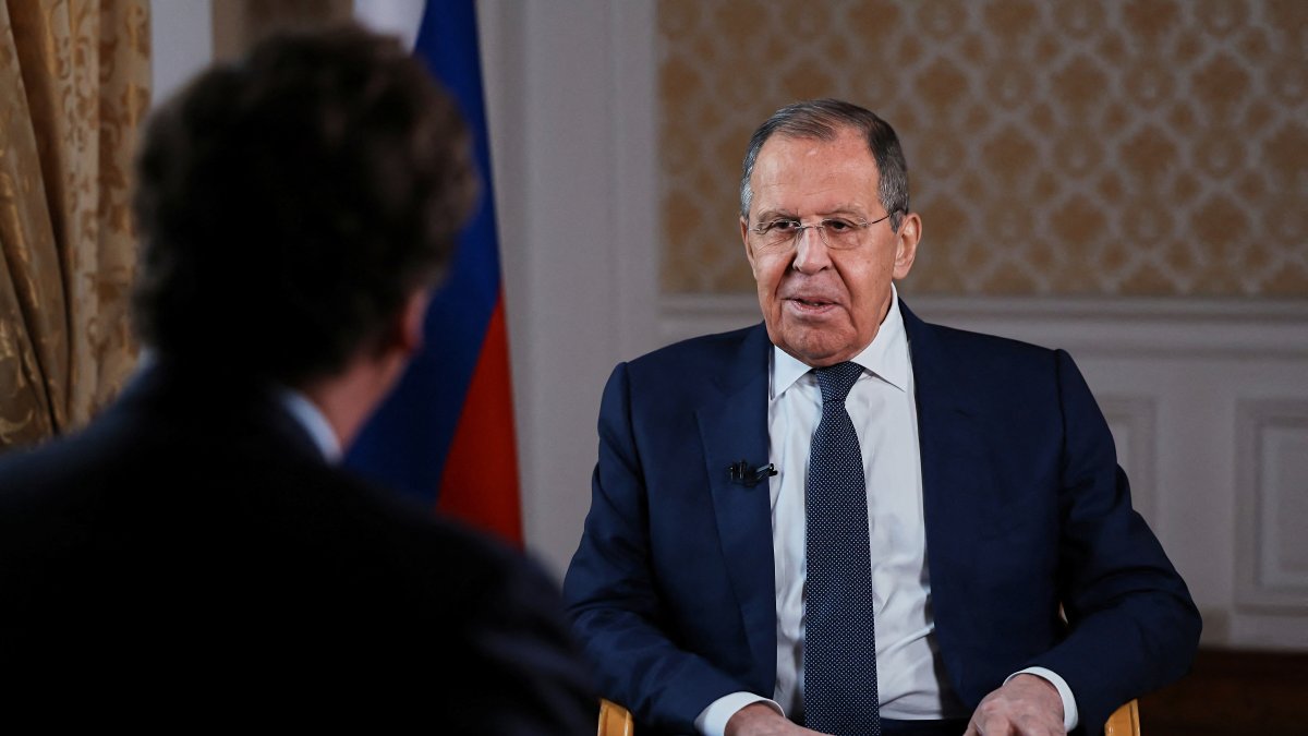 Russian Foreign Minister Sergei Lavrov gives an interview to U.S. journalist Tucker Carlson, Moscow, Russia, Dec. 6, 2024. (Reuters Photo)