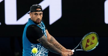 Australia&#039;s Nick Kyrgios plays against Serbia&#039;s Novak Djokovic in an Arena Showdown charity match ahead of the 2023 Australian Open at Melbourne Park, Melbourne, Australia, Jan. 13, 2023. (Shutterstock Photo)