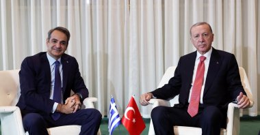 President Recep Tayyip Erdoğan meets with Greek Prime Minister Kyriakos Mitsotakis on the sidelines of the "Summit of the Future" at U.N. headquarters, New York, U.S., Sept. 24, 2024. (Reuters Photo)
