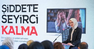KADEM Executive Board Chair Saliha Okur Gümrükçüoğlu attends a program where the results of the research conducted by KADEM within the scope of the International Day for the Elimination of Violence against Women were shared, Istanbul, Türkiye, Nov. 25, 2024. (AA Photo)