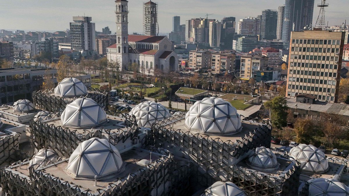 This aerial photograph shows the domes of the National Library of Kosovo, Pristina, Kosovo, Nov. 19, 2024. (AFP Photo)