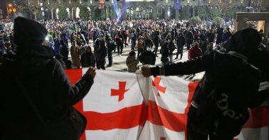 Supporters of Georgia&#039;s opposition parties attend a rally to protest against the government&#039;s decision to suspend talks on joining the European Union, Tbilisi, Georgia, Dec. 5, 2024. (Reuters Photo)