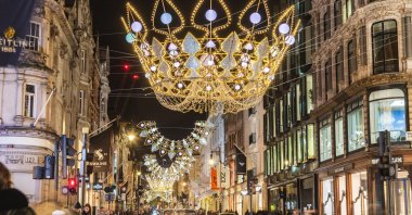 Festive Christmas decorations line New Bond Street during the holiday season, central London, U.K. (Shutterstock)