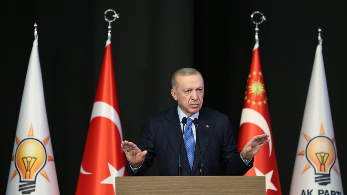 President Recep Tayyip Erdoğan speaks at the Justice and Development Party (AK Party) gathering, Ankara, Türkiye, Dec. 10, 2024. (AA Photo)