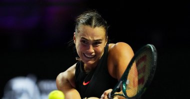 Belarus' Aryna Sabalenka in action during her women's WTA Finals singles semifinal match against Coco Gauff at the King Saud University Indoor Arena, Riyadh, Saudi Arabia, Nov. 8, 2024. (Reuters Photo)