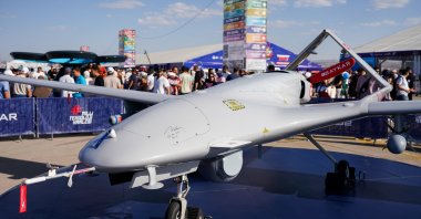 The Bayraktar TB2, a medium altitude long-range unmanned combat aerial vehicle, is exhibited at the Teknofest 2023, Ankara, Türkiye, Aug. 30, 2023. (Reuters Photo)