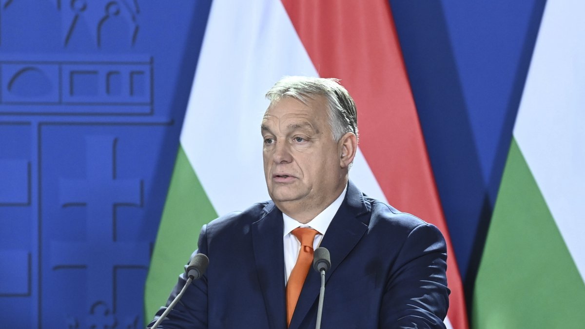 Hungarian Prime Minister Viktor Orban speaks during a press conference with his Romanian counterpart Marcel Ciolacu after their meeting at the PM&#039;s office, the former Carmelite Monastery, in Budapest, Hungary, Friday, Nov. 22, 2024. (AP Photo)