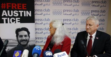 Marc and Debra Tice, the parents of Austin Tice, speak at a news conference in Beirut, Lebanon, Dec. 4, 2018. (AP Photo)