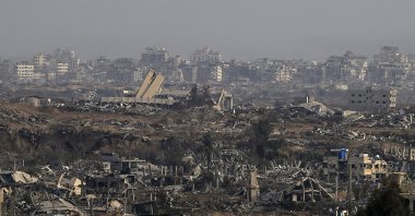 Destruction in the northern Gaza Strip as seen from Nuseirat refugee camp, central Gaza Strip, Dec. 7, 2024. (EPA Photo)