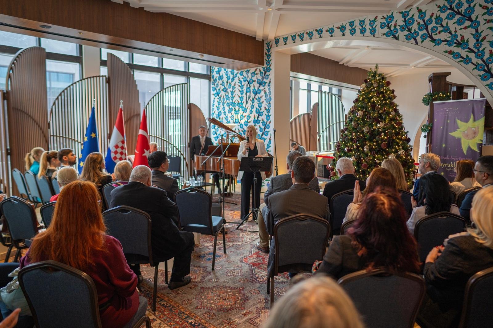 Ivana Zerec, the consul general of Croatia in Istanbul, delivers her opening speech before the concert, Istanbul, Türkiye, Dec. 8, 2024. (Photo Courtesy of Consulate General of the Republic of Croatia)