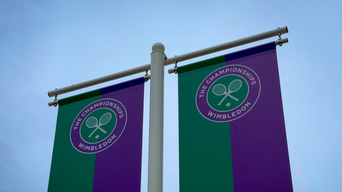 The Wimbledon Championships flags hung at the Wimbledon Stadium, London, U.K., May 27, 2024. (Shutterstock Photo)