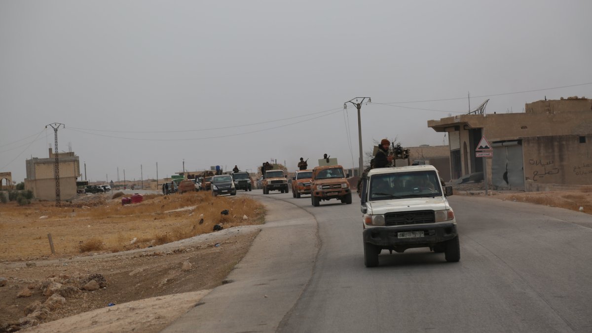 A convoy of Syrian National Army (SNA) fighters, Manbij, Syria, Dec. 10, 2024. (AA Photo)