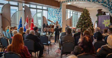 Ivana Zerec, the consul general of Croatia in Istanbul, delivers her opening speech before the concert, Istanbul, Türkiye, Dec. 8, 2024. (Photo Courtesy of Consulate General of the Republic of Croatia)