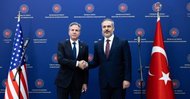 Foreign Minister Hakan Fidan (R) shakes hands with U.S. Secretary of State Antony Blinken (L), Ankara, Türkiye, Dec. 13, 2024. (AA Photo)