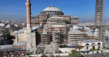 Restoration work continues at Hagia Sophia Grand Mosque to preserve its historic structure, Istanbul, Türkiye, Dec. 7, 2024. (AA Photo)