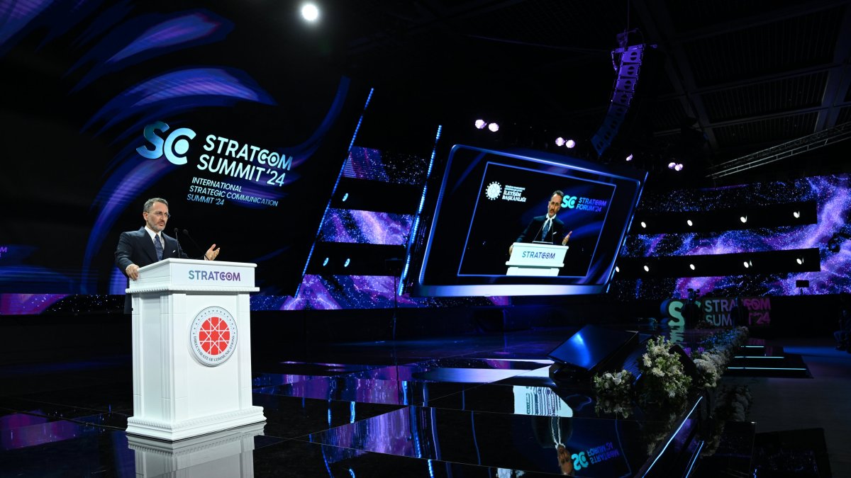 Fahrettin Altun speaks at the Stratcom Summit 2024, Istanbul, Türkiye, Dec. 14, 2024. (AA Photo)