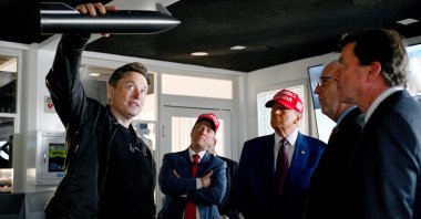 Elon Musk gives a tour to U.S. President-elect Donald Trump and lawmakers of the control room before the launch of the sixth test flight of the SpaceX Starship rocket, in Brownsville, Texas, U.S., Nov. 19, 2024. (Reuters Photo)