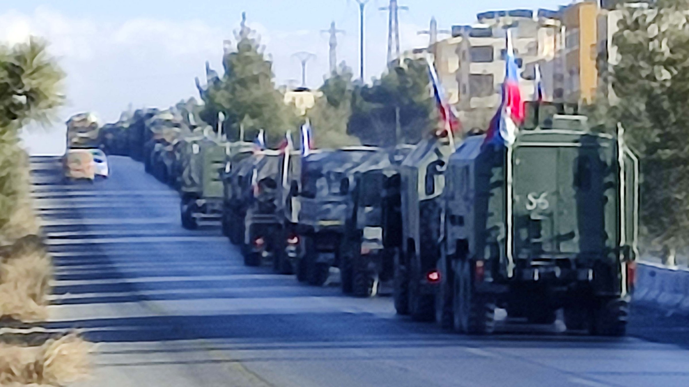 Russian army soldiers leave the Syrian capital Damascus with their armored vehicles, Damascus, Syria, Dec. 13., 2024. (DHA Photo)