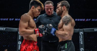 Joshua Pacio and Jarred Brooks faced each other for the first time for the ONE Strawweight MMA world championship ONE 164, Manila, Philippines, Dec. 3, 2022,  (Courtesy of Lara Badreddine)