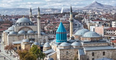 An aerial view of Mevlana Jalaluddin Rumi&#039;s tomb, Konya, central Türkiye, Dec. 12, 2024. (AA Photo)