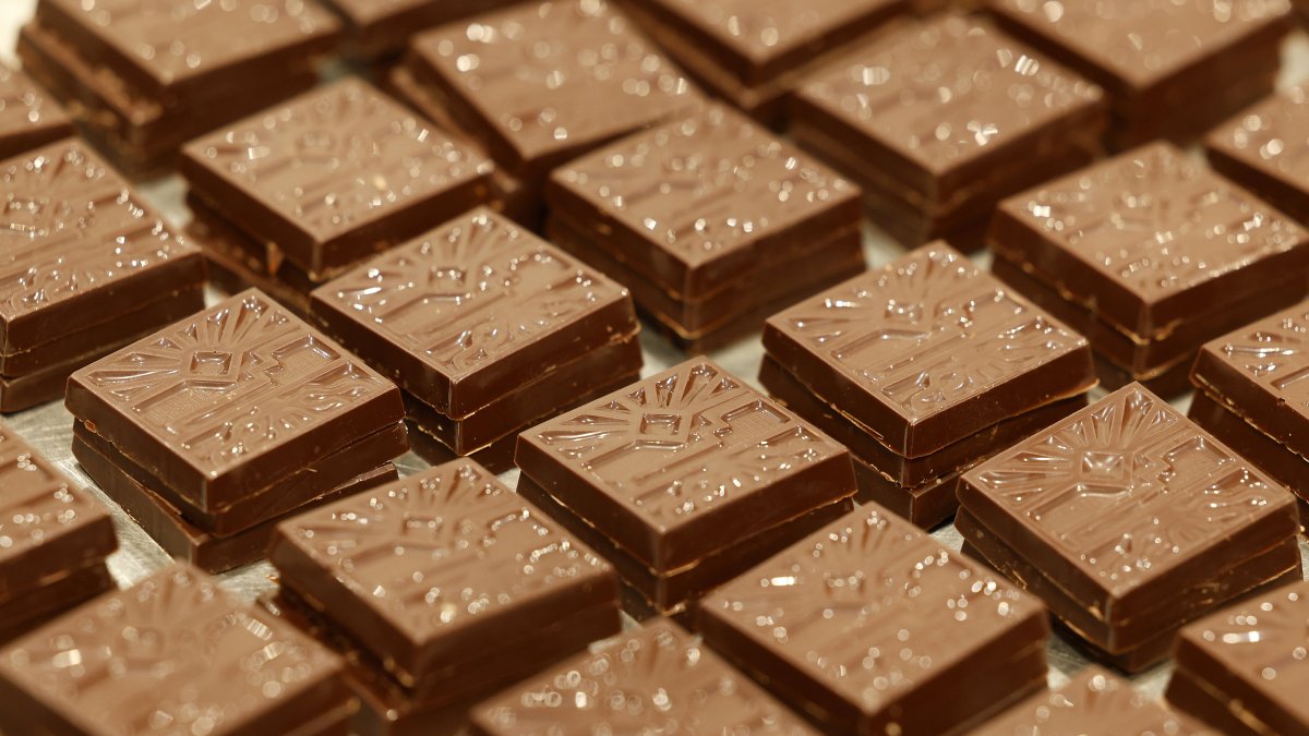 Chocolate pieces produced by French chocolatier Mateo Cosnefroy for Christmas celebrations at Racine Carree&#039;s chocolate factory, Saint-Jeannet, Nice, France, Dec. 12 , 2024. (EPA Photo)