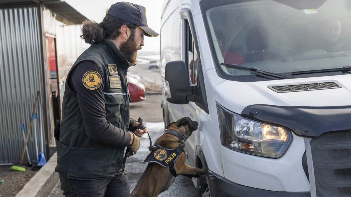 A narcotics detection dog aids Kars police in the fight against drugs, Kars, Türkiye, Dec. 4, 2024. (AA Photo)