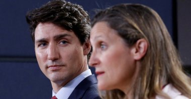 Canada&#039;s Prime Minister Justin Trudeau listens to then-Foreign Minister Chrystia Freeland during a news conference in Ottawa, Ontario, Canada, May 31, 2018. (Reuters File Photo)