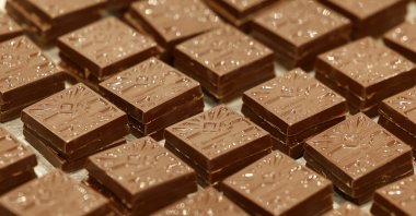 Chocolate pieces produced by French chocolatier Mateo Cosnefroy for Christmas celebrations at Racine Carree's chocolate factory, Saint-Jeannet, Nice, France, Dec. 12 , 2024. (EPA Photo)