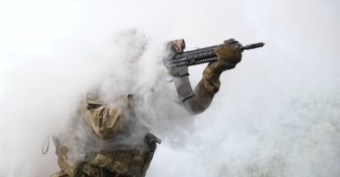 In this undated photo, a Turkish soldier partakes in a counterterrorism operation in northern Syria. (DHA Photo)