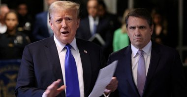 Former U.S. President Donald Trump, alongside his attorney Todd Blanche, speaks to the media as outside the Manhattan Criminal Court, New York City, U.S., May 30, 2024. (Reuters Photo)