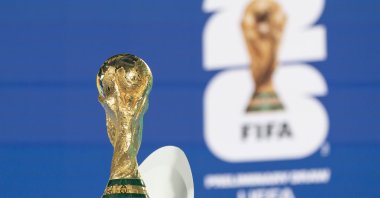 The FIFA World Cup is on display before the start of the UEFA Preliminary Draw for the FIFA World Cup 2026, at the FIFA headquarters, Zurich, Switzerland, Dec. 13, 2024. (EPA Photo)