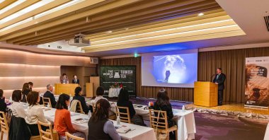 Tea masters from Rize, Türkiye, showcase traditional Turkish tea brewing methods at a special event, Tokyo, Japan, Dec. 11, 2024. (AA Photo)