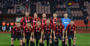 Undated photo of Sloboda Tuzla players lining up before a match. (AA Photo)