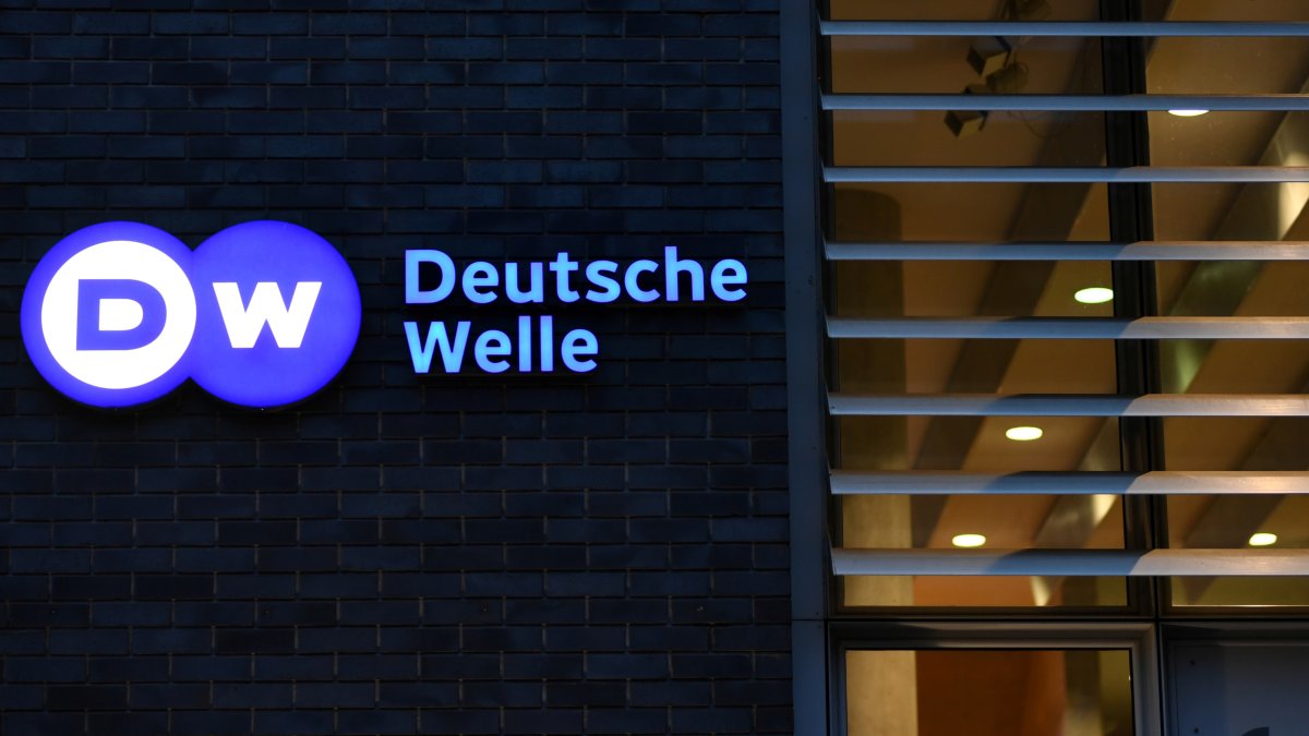 The logo of German international broadcaster Deutsche Welle is pictured in Berlin, Germany, Jan. 30, 2020. (Reuters Photo)