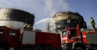 Emergency workers extinguish a fire at a power station following Israeli airstrikes in Sanaa, Yemen, Dec. 19, 2024. (Reuters Photo)
