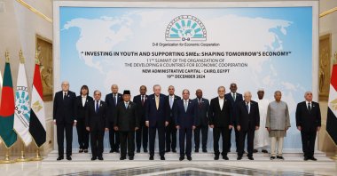 President Recep Tayyip Erdoğan and leaders of D-8 countries pose for a family photo in Cairo, Egypt, Dec. 19, 2024. (AA Photo)