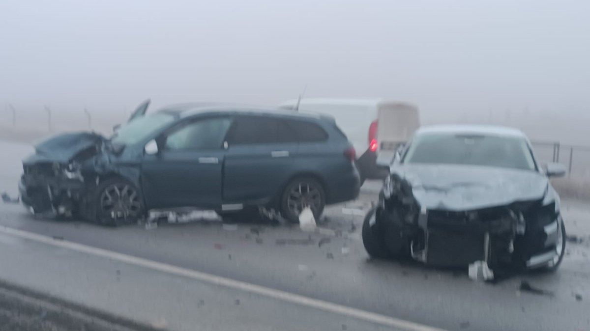 A driver surveys a chain-reaction accident on the Ankara-Kırıkkale Highway, Elmadağ, Türkiye, Dec. 20, 2024. (IHA Photo)