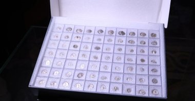 Ancient Lydian coins displayed in Athens for repatriation to Türkiye, Athens, Greece, Dec. 19, 2024. (AA Photo)