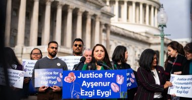 U.S. Representative Delia Ramirez, Democrat from Illinois, speaks at a news conference on the death of Ayşenur Ezgi Eygi outside the U.S. Capitol in Washington, D.C., U.S., Dec. 17, 2024. (AFP Photo)