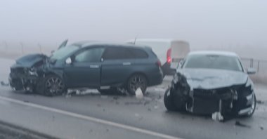 A driver surveys a chain-reaction accident on the Ankara-Kırıkkale Highway, Elmadağ, Türkiye, Dec. 20, 2024. (IHA Photo)