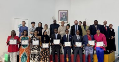 A group of newly certified Turkish language teachers at the Türkiye Studies Center in Yaounde, Cameroon, Dec. 20, 2024. (AA Photo)