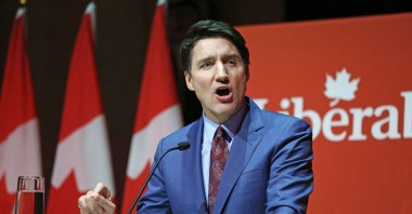 Canada's Prime Minister Justin Trudeau speaks to donors during the Laurier Club Holiday Party at the Canadian Museum of History in Gatineau, Quebec, Dec. 16, 2024. (AFP Photo)