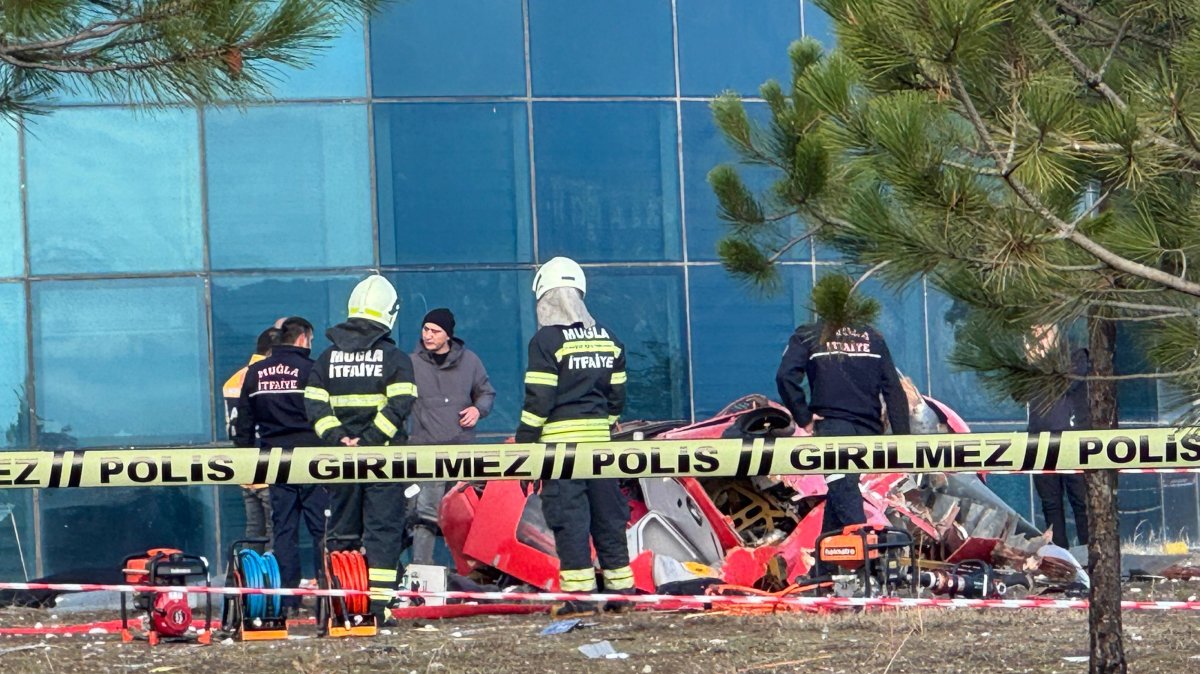 Emergency teams investigate the crash site outside Muğla Training and Research Hospital, Muğla, Türkiye, Dec. 22, 2024. (AA Photo)