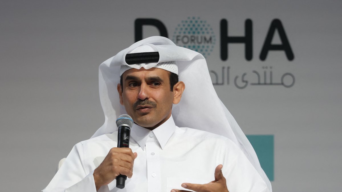 Qatar&#039;s Energy Minister Saad Sherida al-Kaabi speaks during the Doha Forum, Doha, Qatar, Dec. 7, 2024. (AFP Photo)