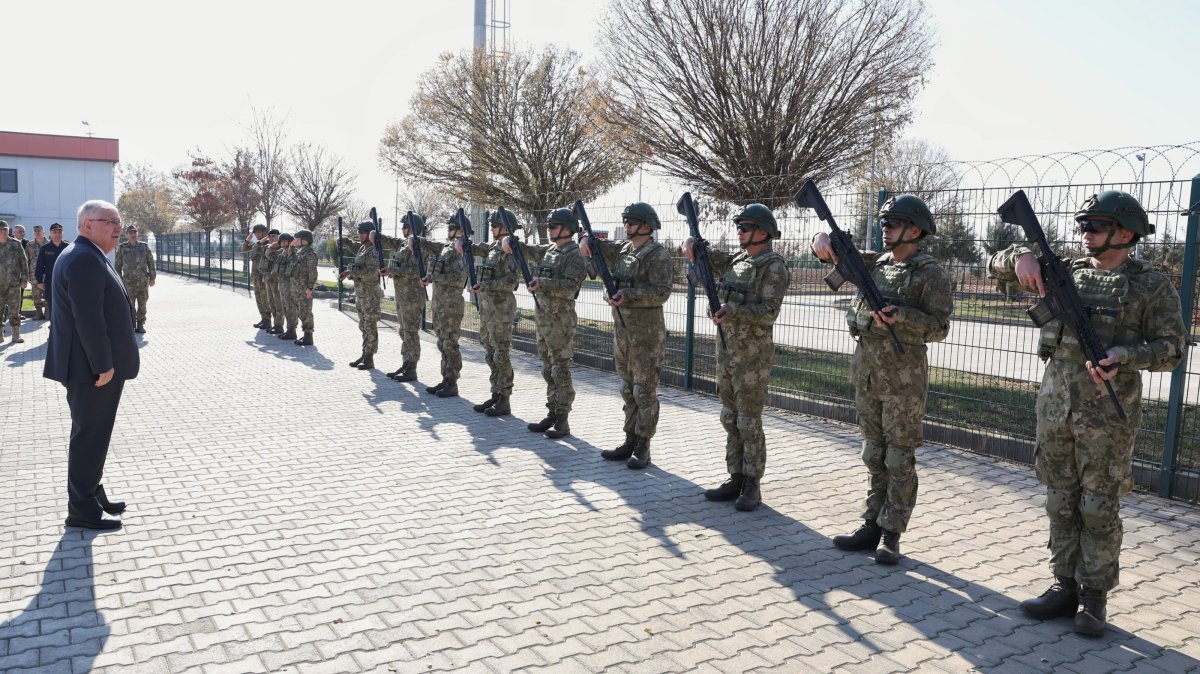 Defense Minister Yaşar Güler inspects troops in Gaziantep near the Syrian border, in southeastern Türkiye, Dec. 22, 2024. (AA Photo)