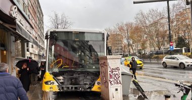 One of the buses involved in the accident in Fatih, Istanbul, Türkiye, Dec. 22, 2024. (DHA Photo) 