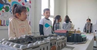 Students display their recycled landmark models, Diyarbakır, Türkiye, Dec. 11, 2024. (AA Photo)