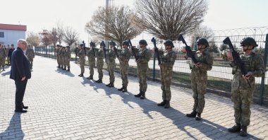 Defense Minister Yaşar Güler inspects troops in Gaziantep near the Syrian border, in southeastern Türkiye, Dec. 22, 2024. (AA Photo)