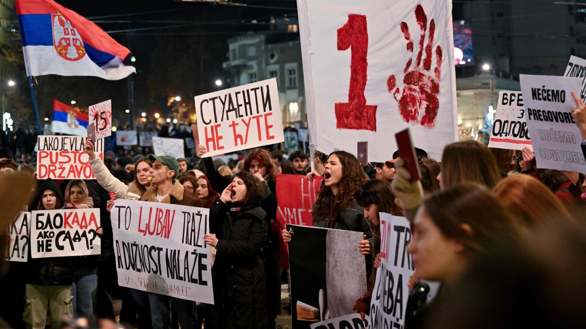 People attend a protest against the Novi Sad railway station disaster in November, Belgrade, Serbia, Dec. 22, 2024. (Reuters Photo)